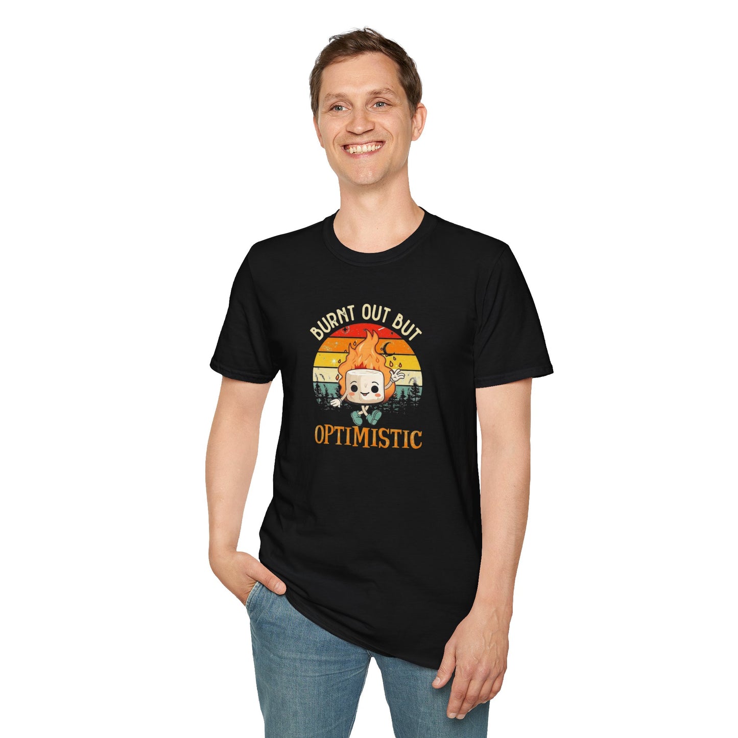 Burnt Out But Optimistic Unisex Softstyle Tee