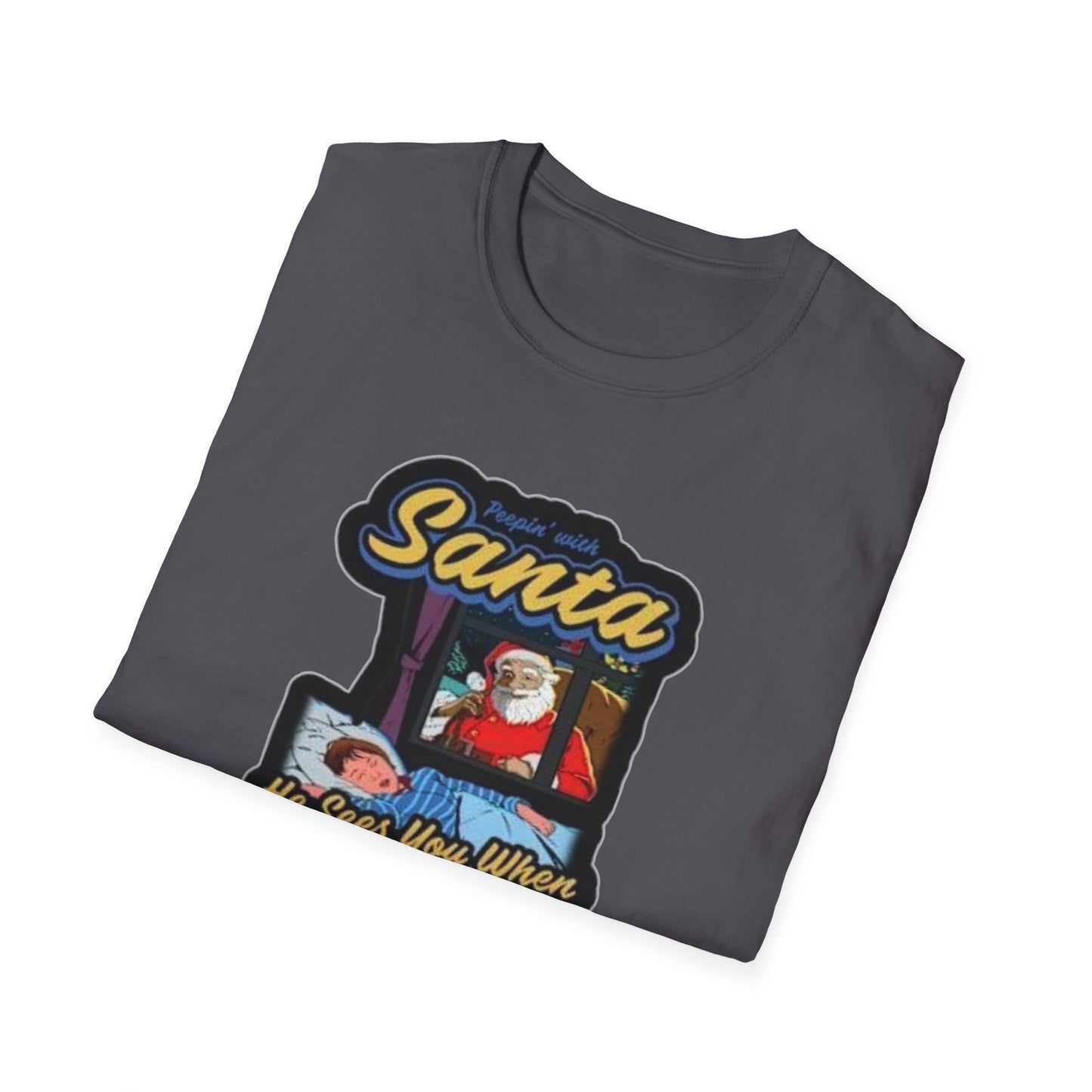 Peeping Santa Unisex Softstyle Tee