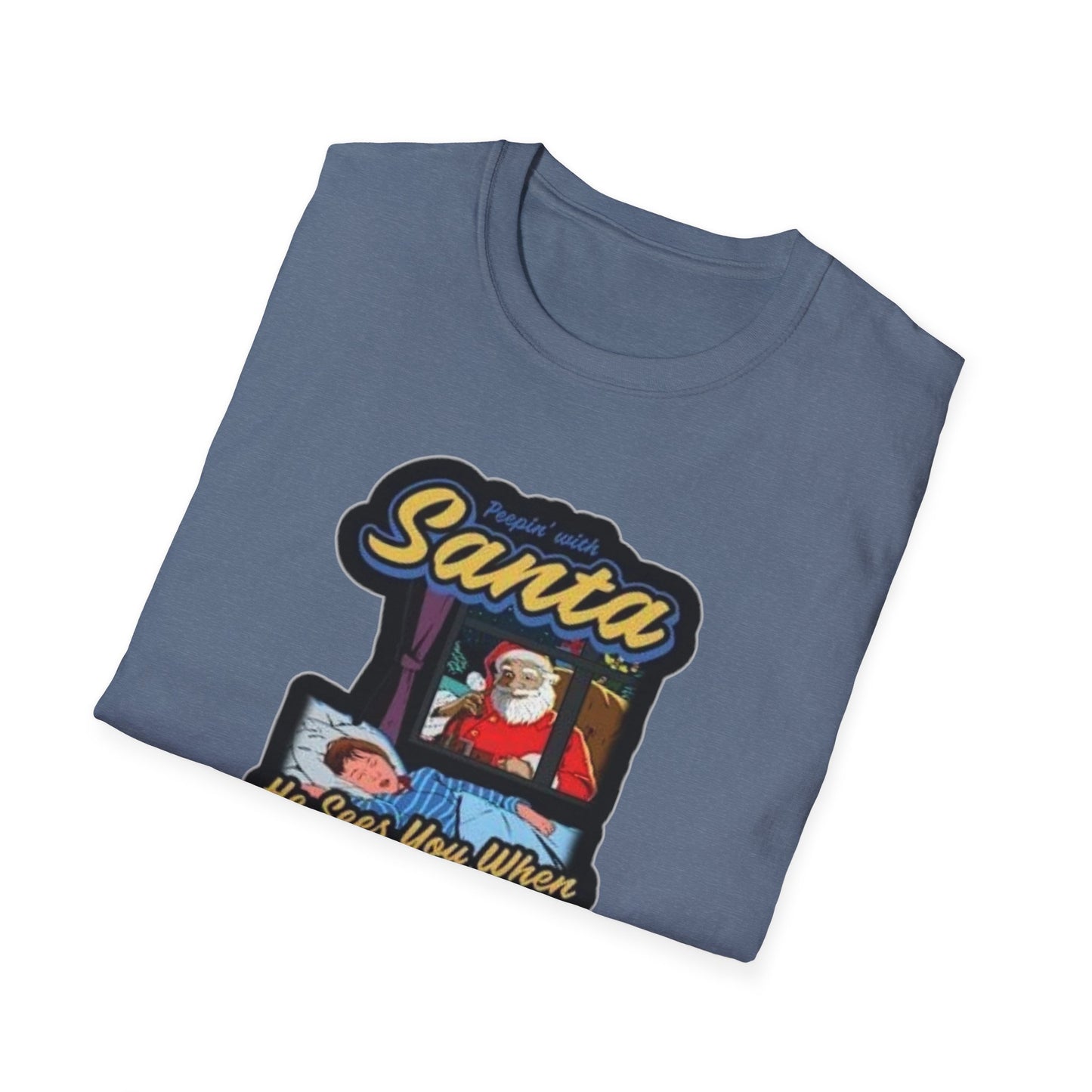 Peeping Santa Unisex Softstyle Tee