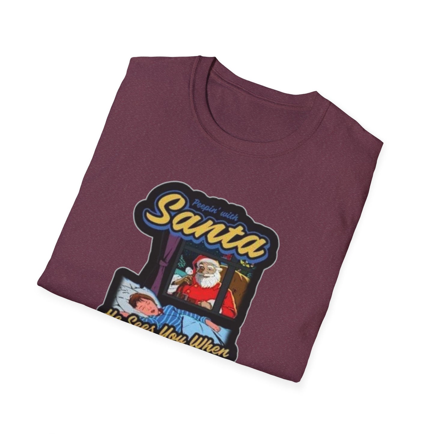 Peeping Santa Unisex Softstyle Tee