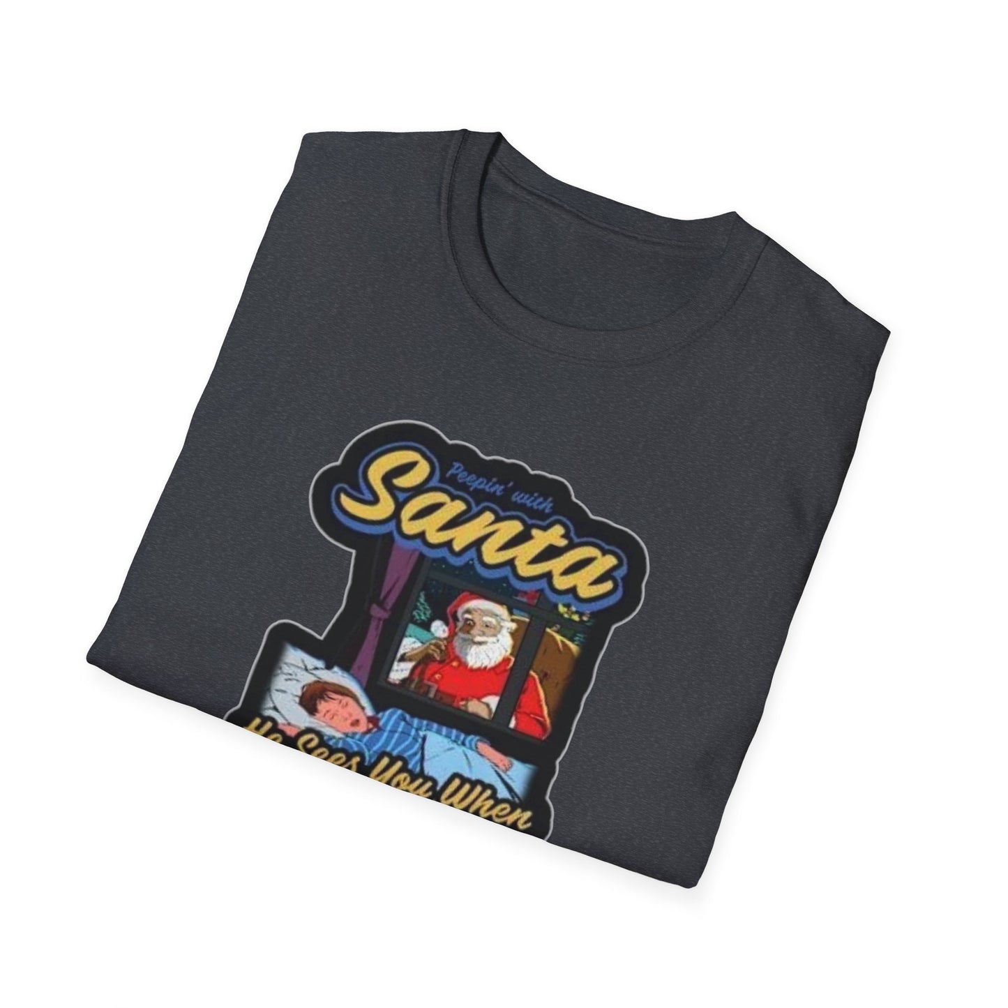 Peeping Santa Unisex Softstyle Tee