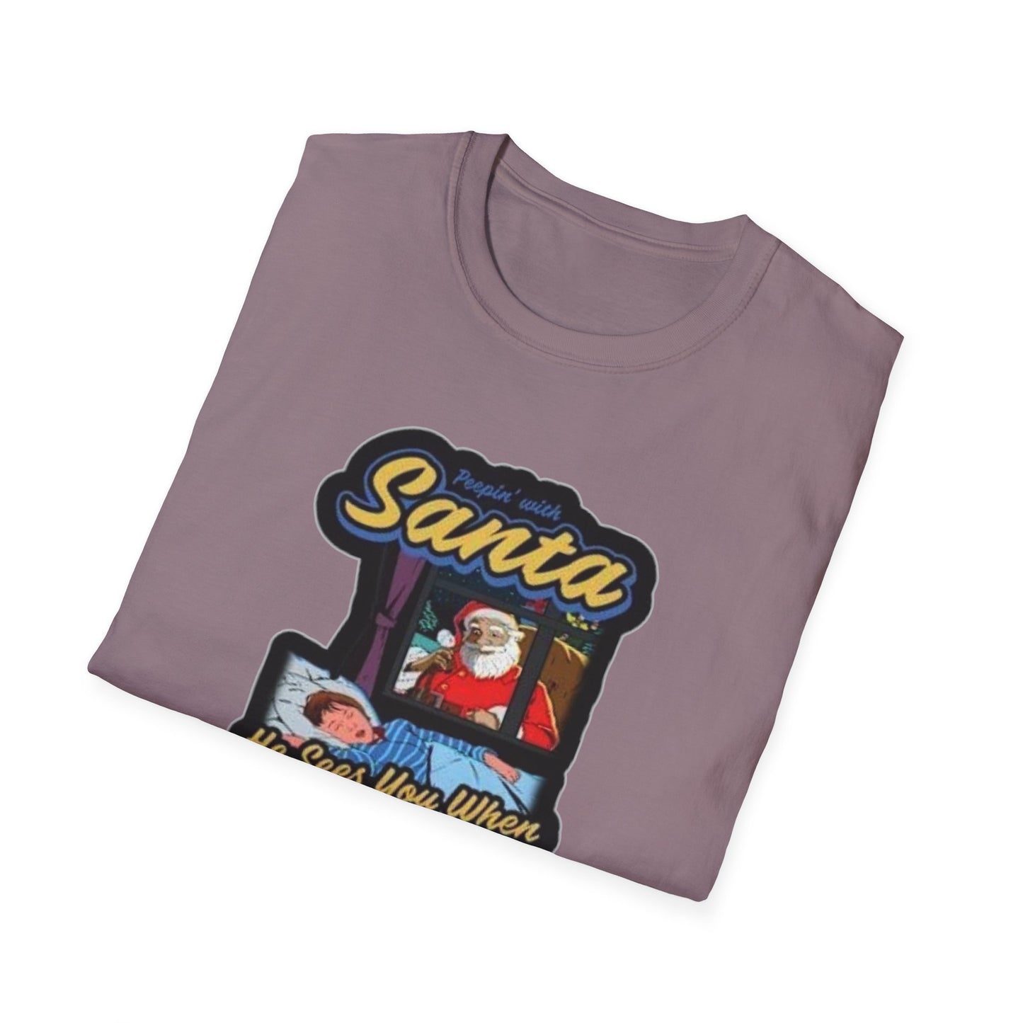 Peeping Santa Unisex Softstyle Tee