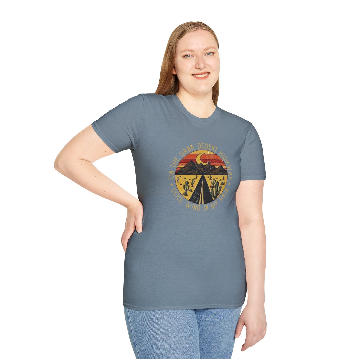 On A Dark Desert Highway Unisex Softstyle Tee