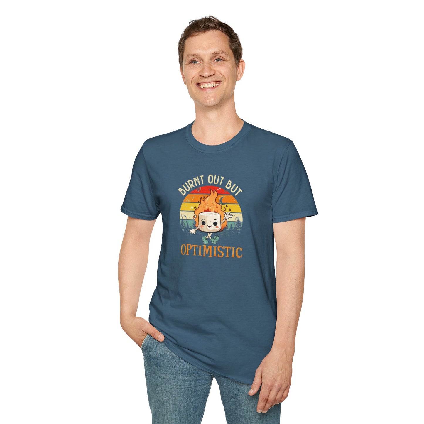 Burnt Out But Optimistic Unisex Softstyle Tee