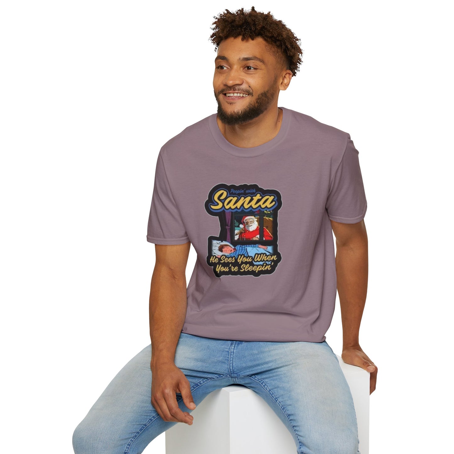 Peeping Santa Unisex Softstyle Tee