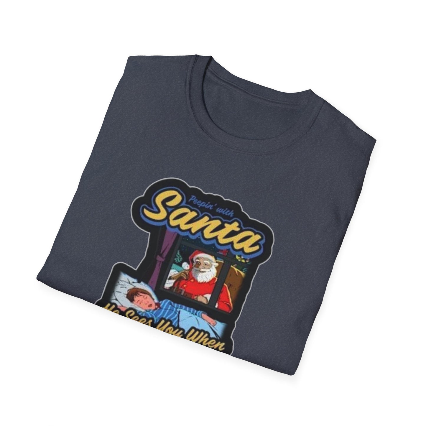 Peeping Santa Unisex Softstyle Tee